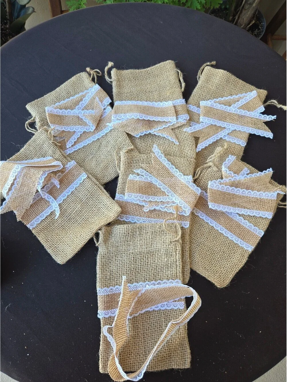 Rustic Burlap Drawstring Gift Bags with Lace Ribbon Wedding Favor Lot
